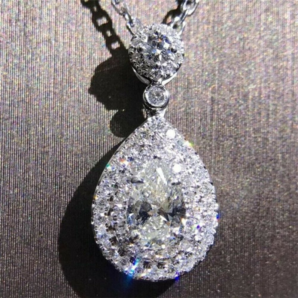 925 Sterling Silver Pear Cut Necklace - Picture 2 of 4